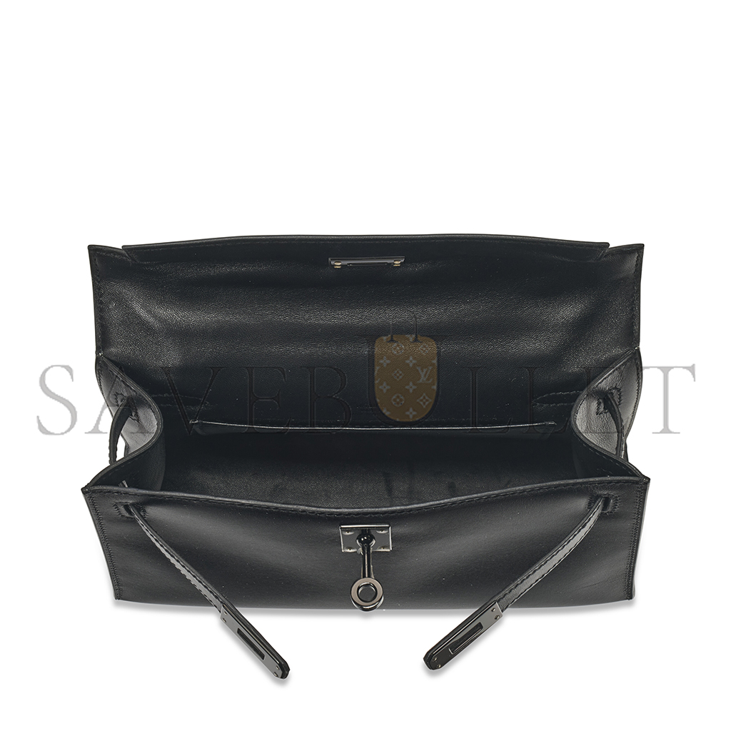 H**mes black box leather so black kelly pochette with pvd hardware (22*14*7cm)